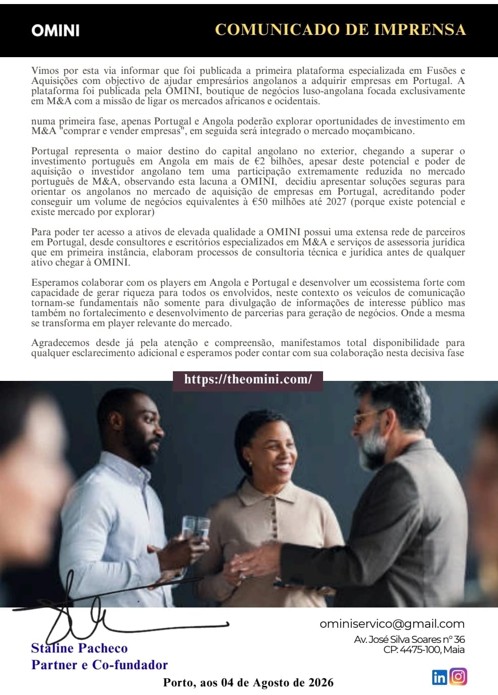 OMINI: Comunica de Imprensa - PRESS RELEASE